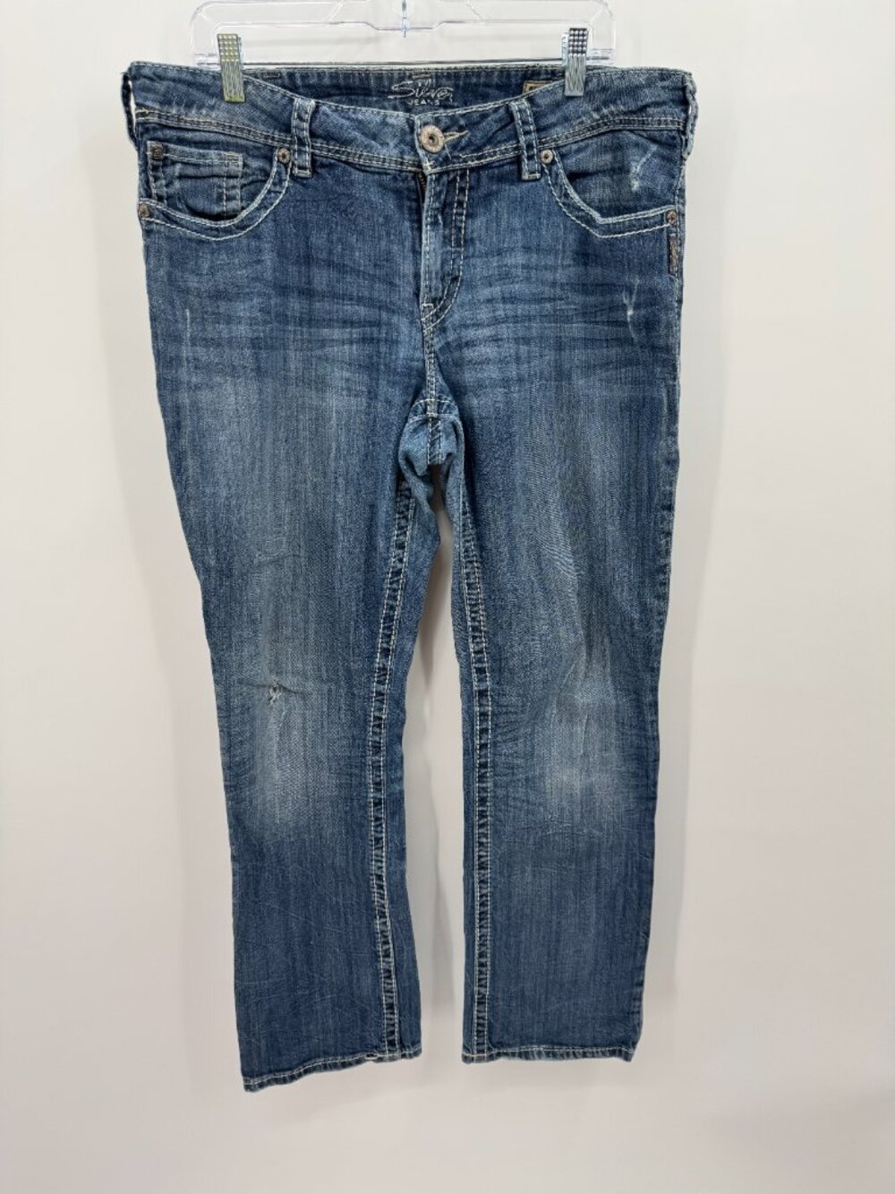 Silver Jeans Co. Berkley Straight Leg Thick Stitch Blue Denim Jeans Size 16/L32